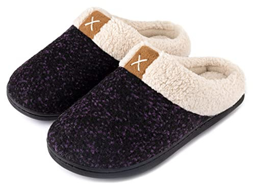 ULTRAIDEAS Ladies' Cozy Memory Foam Slippers Fuzzy Wool-Like Plush Fleece Lined House Shoes w/Indoor, Outdoor Anti-Skid Rubber Sole(Purple, 3-4 UK)