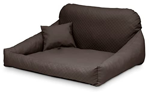 Juelle Hundebett aus Kunstleder Kuscheliges Hundekissen, Hundebett Kuschelig Weich und Elegant Hundesofa, Steppfront Hektor M-XL (XL: 120x90cm, Dunkelbraun)