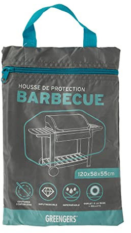 GREENGERS - Housses pour Barbecue - Housse de Protection Barbecue/plancha - Dimensions : 120 x 58 x 55cm - Imperméable et résistante aux UV (revêtement 210D), Ourlet + Oeillets - Coloris : Gris