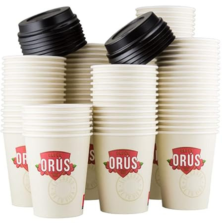 100 vasos desechables con tapa para café cortado para llevar/take away(165 ml - 6 oz), té o bebidas calientes o frías