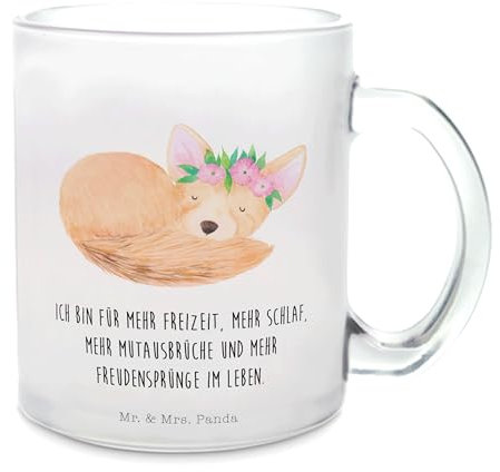 Mr. & Mrs. Panda Teetasse Wüstenfuchs Blumen - Geschenk, Teetasse aus Glas, Glas Teetasse, Teebecher, Afrika, Tasse mit Henkel, Glücklich, Wildtiere,
