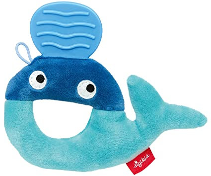 Sigikid Greifling Wal, RedStars Babyspielzeug mit Rassel und Beißfläche: greifen, entdecken, spielen, für Babys ab Geburt, Art.-Nr. 42921, blau, 13x16x2 cm