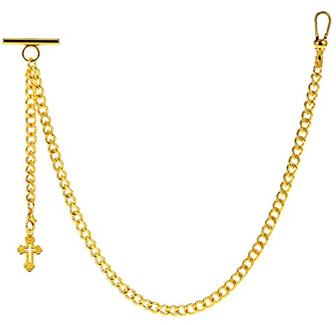 ZTA Herren Albert Kette Golden Taschenuhr Kette Weste Kette für Männer FOB T BAR mit Kreuz Design Anhänger FOB Charme