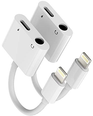 Iphone AUX Adapter for Headphone Jack(2 pack)2in1 Cable Dongle Lightning to 3.5mm Splitter Audio Charger Connector Cord MFI Certified for Apple 14 13 12 11 Pro Max 7 8 X Plus Earphone Charge Converter