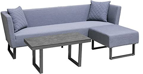 OUTLIV. Tonga Loungeecke 3-TLG. aus Aluminium und Sunbrella in Anthrazit und Flanelle mit Hocker, modernes Design für Ihren Outdoor-Bereich