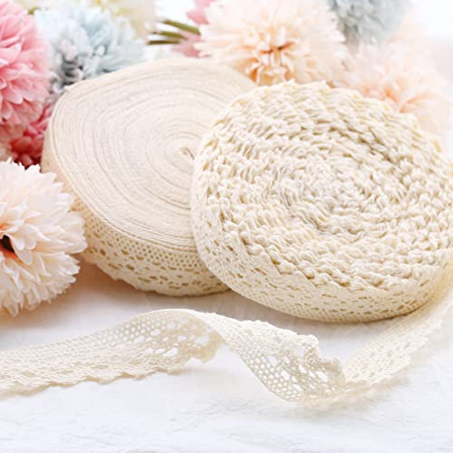ToBeIT Vintage spitzenband aus Baumwolle- spitzenband Dekoband Zierband Spitzenstoff Spitzenborte für Nähen Handwerk Hochzeit Deko Scrapbooking Geschenkbox (beige / 20meter typeA)