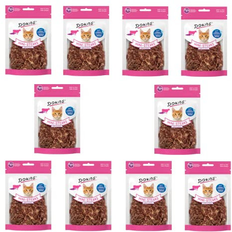 Dokas Mini-Steaks Rind & Fisch | 10er Pack | 10 x 25g | Katzensnack für Katzen jeden Alters | Hochwertige Zutaten können diesen Snack zu einem besonderen Genuss Machen | Als Belohnung