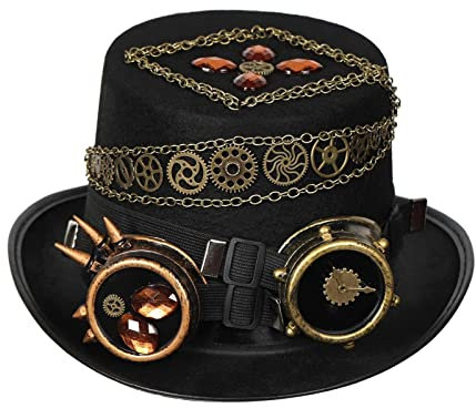 Harilla Steampunk Zylinder Halloween Hut Unisex Gothic Schwarz Fedora Hut Steampunk Hut für Maskerade Festival Kostüm Parade Kostümzubehör, 60-61cm