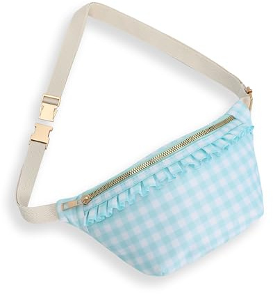 EMBRUNIOICE Gürteltasche für Damen, Gingham-Rüschen, Crossbody-Bauchtasche mit verstellbarem Riemen, modische Hüfttasche für Reisen, Wandern, Radfahren, Laufen, Freizeit, Minze