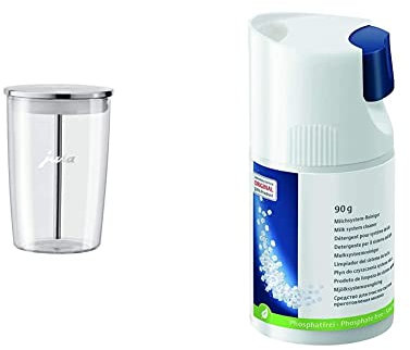 Jura 72570 Glas-Milchbehälter 0,5 L inklusive Milchschlauch, Transparent, 9,2 x 9,2 x 13,5 cm & 24158 Mini-Tabs mit Dosiersystem 90g Milchsystem-Reiniger