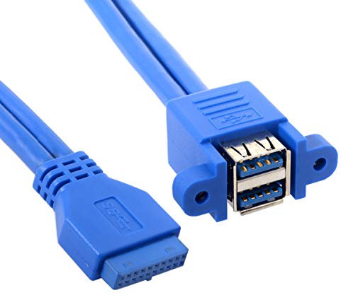 CY Cavo USB 3.0 Femmina 50cm, 20Pin Header, Dual Porte, Scheda Madre, Desktop & Motherboard