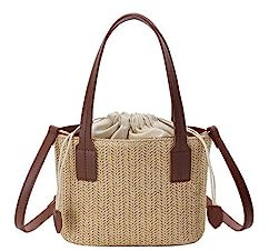 Ulisty Damen Klein Strohtasche Mini Geflochten Eimer Tasche Sommer Strandtasche Mode Schultertasche Oberer Handgriff Tasche Umhängetasche Handtasche Schokolade