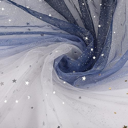 Wambere 1 Yards Tüllstoff,150cm Breit Glitzer Garn Tüll Deko Weich Stoffe Glitzertüllstoff Glitzern Dekostoff Glitzertüll für DIY Bekleidung & Deko Hochzeit Party Bankett Deko Handwerk,Dunkelblau