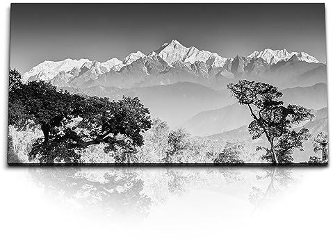 Paul Sinus Kunstdruck Bilder 120x60cm Schwarz Weiß Fotografie Berge Natur Schneegipfel
