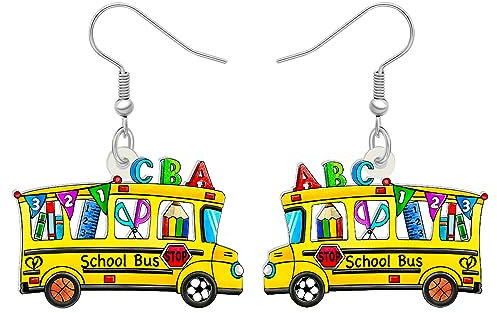 DALANE Acryl Lustig Lehrer Ohrringe Tropfen Bücher Auto Schule Bus Lehrer Anerkennung Geschenke für Frauen Mädchen Kinder Zurück zu Schule Schmuck (Gelb)