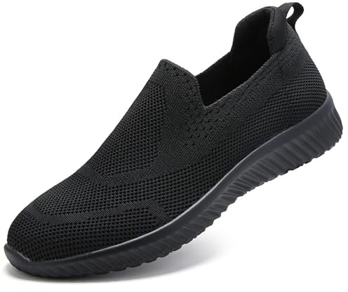 Women Trainers Slip On Shoes Ladies Memory Foam Arch Support Plantar Fasciitis Orthopedic Lightweight Comfort Nurse Work Shoes Walking Sneaker All Black UK 6