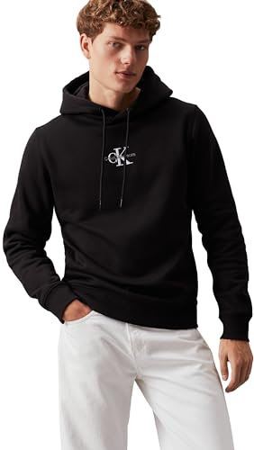 Calvin Klein Monologo Hoodie J30J325629, Felpa con Cappuccio, Uomo, Nero (CK Black), S
