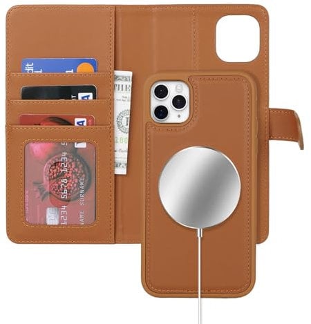 Zouzt for iPhone 11 Pro Max 6.5 Inch Detachable Wallet Case with Card Holder for MagSafe, Premium PU Leather 2 in 1 Flip Folio Book Magnetic Stand Protective Phone Cover - Brown