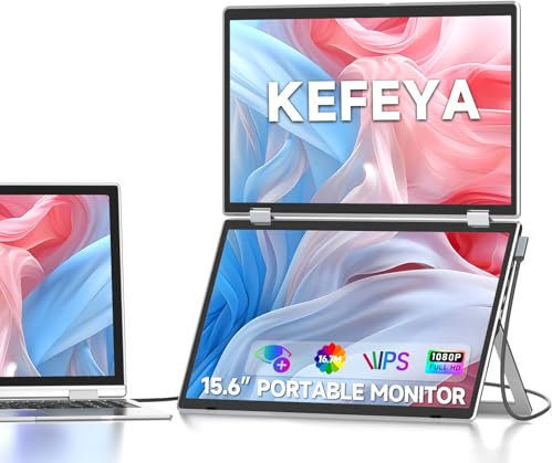 KEFEYA 15.6 Triple Screen Laptop Monitor Extender, 1080P FHD Portable Monitor for 13-17.3 Laptops, Plug and Play HDMI/USB-A/USB-C for Mac/Wins/Chrome