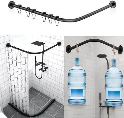 AUBWIG Extensible en Acier Inoxydable en Forme De L Salle De Bain Baignoire Coin Rideau De Douche Tringle Pas De Perçage pour Salle De Bain Magasin De Vêtements(90-130cmx90-130cm)