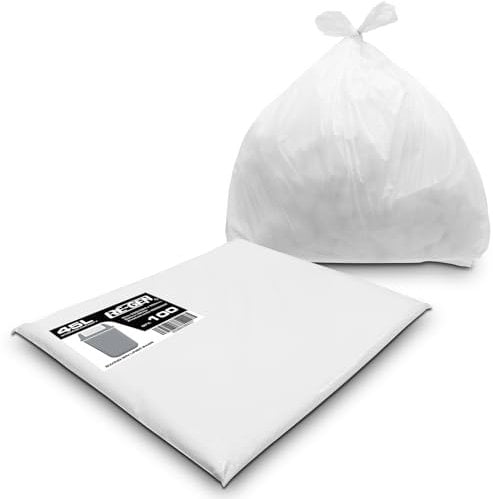 RE-GEN 45L Essential Range Medium Kitchen, Bathroom Swing Bin Liners White Refuse Sacks (1 Pack, 100 Bags) Everyday, Office & Home Use | Quality Rubbish Garbage Bags 330/584 x 762mm