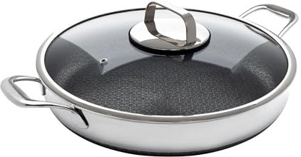 LIVWELL DiamondClad Hybrid-Antihaft-Pfanne, 35,6 cm, Geschenk für Zuhause und Küche, Hybrid-Kochgeschirr-Set, Edelstahl-Schmorpfanne, Bratpfannen und Bratpfanne, antihaftbeschichtet mit Deckel, tiefe