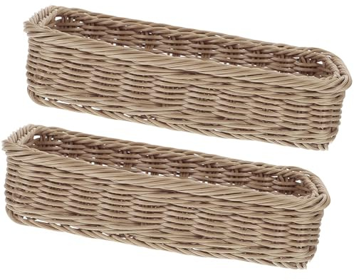 ABOOFAN Lot De 2 Paniers Tissés En Plastique Panier D'Organisation De Couverts Panier À Épices Cuisine Rangement Pour Fruits Et Collations 24.50 X 8.00 X 6.00 cm Salle À Manger Hôtel