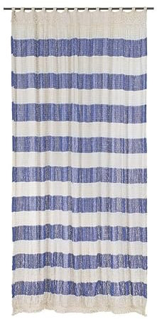 El Mercader del Mar Cortina Red de Pescador translucidas, Fabricadas en algodón con Franjas Azules, con presillas para colgarla, Medidas aproximadas 120x210cm, casa de la Playa, Restaurante Marinero