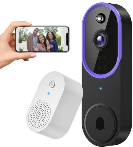 SUNNYJANE Smart 1080P Video Doorbell Camera Wireless, AI Human Detection, Live View, 2-Way Audio, Included Chime Ring, Night Vision, 2.4G Wi-Fi, Cloud Storage, Indoor/Outdoor Surveillance Cam