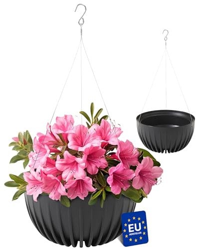 KONZEPT Fioriera sospesa all'esterno e all'interno, colore nero, vaso da fiori da 30 cm di diametro, vaso da appendere per piante in plastica