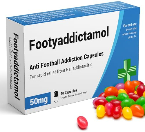 KadoBox FootyAddictamol Joke Pill Box, Jelly Beans 50g | Football Gift | Funny football gift for men & football fans · Football sweets · Birthday & Fathers Day gag gift · Vegan jelly beans