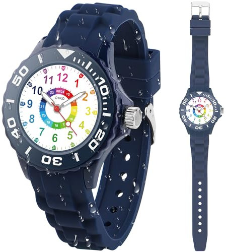 DTKID Kinderuhr Junge Mädchen,Lern Armbanduhr Kinder Mit Drehbarem Lünettenring,3ATM Wasserdicht,Kinder Uhren Analog Für 5-15 Jahre