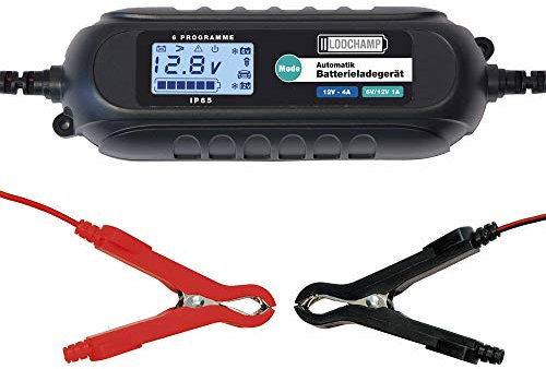 LODCHAMP Bundle, 4A/1a Intelligentes Batterieladegerät, 6V/12V KFZ/Auto/Motorrad Ladegerät, Erhaltungsladegerät und Batterie Trennschalter Poltrenner Batterietrenner