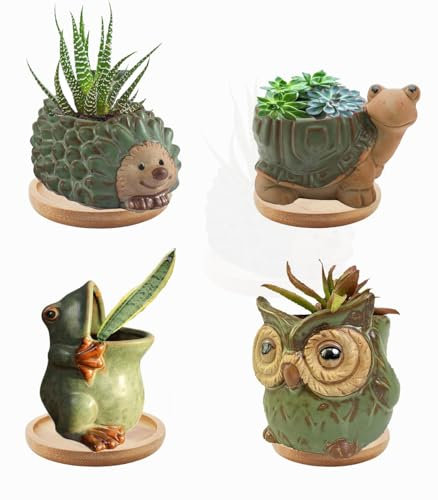 zmgmsmh 4 x Keramik-Sukkulentententopf, für den Innen- und Außenbereich mit Drainage, Mini-Sukkulenten