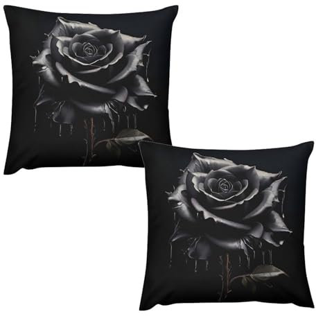 FDTDSF Black Rose Cushion Covers 40x40cm Throw Pillow Covers Decorative Rose Pattern Pillow Cases for Sofa Couch Car Living Room Bedroom Set of 2