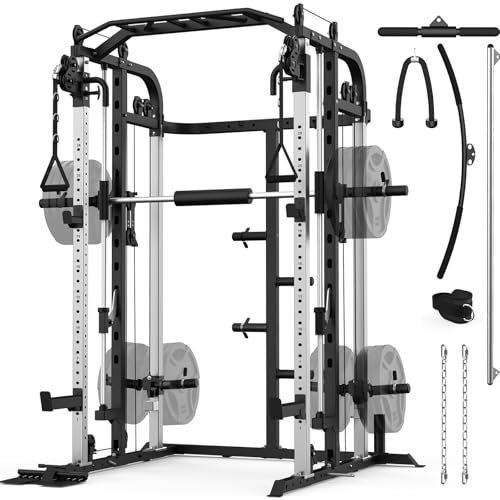 JX FITNESS Smith Machine Home Gym, Power Cage with Lat Pull Down System