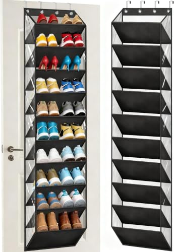 MISSLO 10 Regal Schuhorganizer Hängend tür, Klare Große Hängeaufbewahrung für 20 Paar Schuhe, Tür Schuhregal zum Aufhängen für Stiefel (Schwarz)