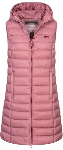Geographical Norway Damen Stepp weste Kapuze Übergangs Herbst Winter Windbreaker Lang, Farbe:Old Pink, Größe:L (40)