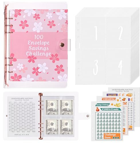 Szaboviktoria A5 sparbuch für geld,geld sparen mappe,Budget Planner, Binder,100 Envelope Saving Challenge