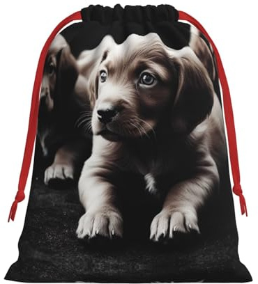 JEKYDOSD Geschenktüte mit süßem Hunde-Aufdruck und Kordelzug für große Weihnachtspakete, Event-Partyzubehör, Weihnachtsgeschenke