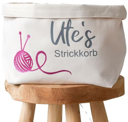 personalisierter Strickkorb mit Namen Geschenk | Aufbewahrung für Wolle | Strickzubehör | Stricken oder Häkeln | Geschenkidee für die Oma zum Geburtstag | Aufbewahrungskorb | Muttertag | Weihnachten