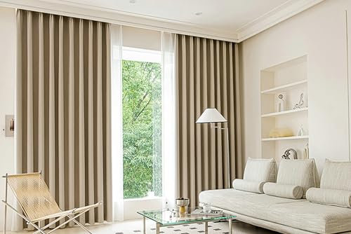 Dsnyu Curtains Bedroom, Curtains Decoration Kamel Volltonfarbe Polyester Gardinen für Schlafzimmer Wohnzimmer 2er Set 132x214cm BxH