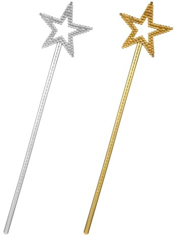 JIYIN Lot de 2 baguettes magiques pailletées pour enfants - Baguettes magiques de princesse pour costume - Accessoires de cosplay - Décoration d'anniversaire - Fête (doré + argent)