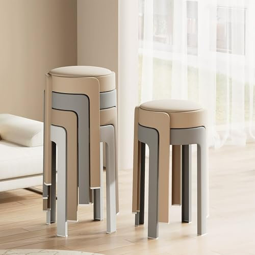 Tabourets Empilables Ronds De 46 Cm, Tabourets De Bar sans Dossier en Plastique avec Coussin, Tabourets Empilables avec Une Capacité De 200kg, pour Cuisine À Domicile, École Et Bureau(White)