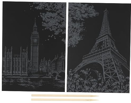 IMIKEYA 2stücke Teiliges Kratzpapier Für Kreatives Diy Kratzbild Für Geburtstagsgeschenke Landschaftsmalerei Bastelset Mit Londoner Uhrturm Und Eiffelturm