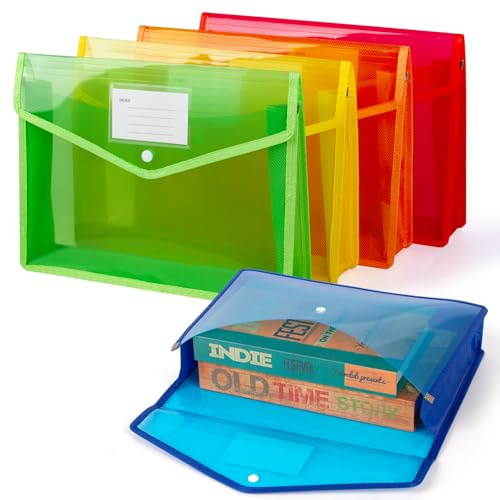 ECOSEAO Cartelle Portadocumenti A4 in Plastica, 5 Pezzi Cartella Portadocumenti, Espandibile, Trasparente, Multicolore Busta Portadocumenti, per Scuola, Ufficio o Casa