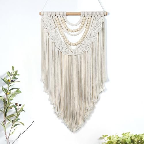 LOMOHOO Makramee Wandbehang 42x76cm Gewebte Wandteppiche Boho Deko Handgefertiges Baumwolle Wandteppich Böhmische Wandkunst Ästhetisch Wanddeko Wohnzimmer Schlafzimmer Balkon
