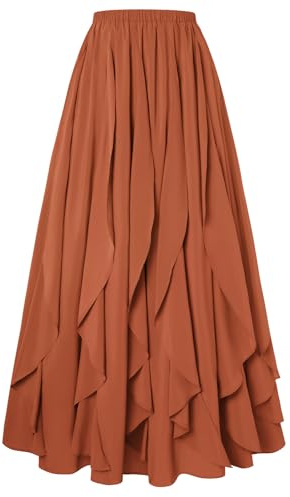 Womens Maxi Skirt Boho Renaissance Long Flowy Skirts Orange M