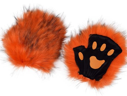 FakeFace Kunstpelz Pfote Handschuhe Flauschige Fäustlinge Katzen Fuchs Krallen Winter Warme Handschuhe Halloween Weihnachten Karneval Kostüm Cosplay Zubehör für Frauen
