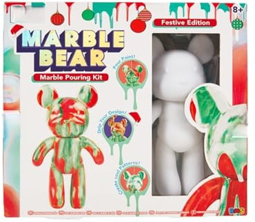 New Marble Bear Paint Pouring Kit, Proudly Display Your Handmade Festive Masterpiece, Brings A Splash of Colour to Your Holiday, Perfect for Crafters of All Ages, You Can Gift It Too - White.